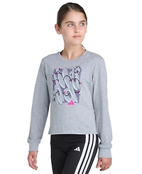 Adidas Big Girls 8-16 Long-Sleeve Regular-Fit Heather Logo Graphic T-Shirt