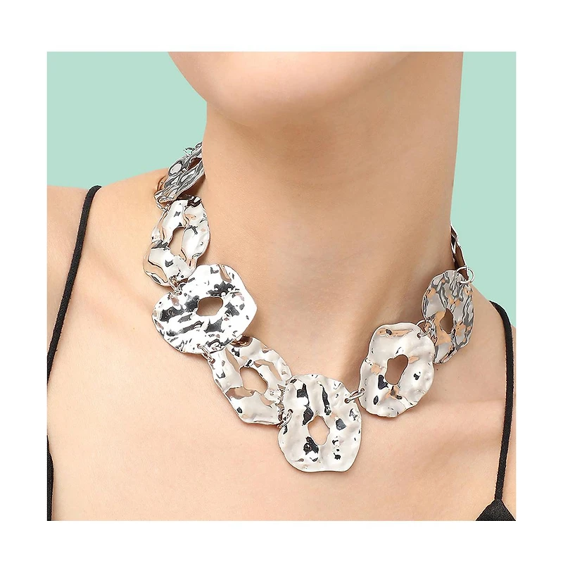 Sohi Women's Gold Dented Halo Statement Necklace