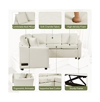 124.8” L-Shaped Pull Out Sleeper Sofa Bed with Usb Ports & Power Outlets, Convertible Sectional Couch for Living Room-Maison Boucle