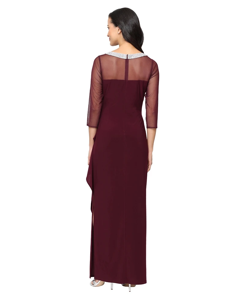 Alex Evenings Women's Embellished-Neck Side-Ruched Illusion Dress