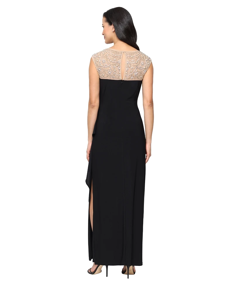 Alex Evenings Women's Illusion Neck Cascade Detail Dress