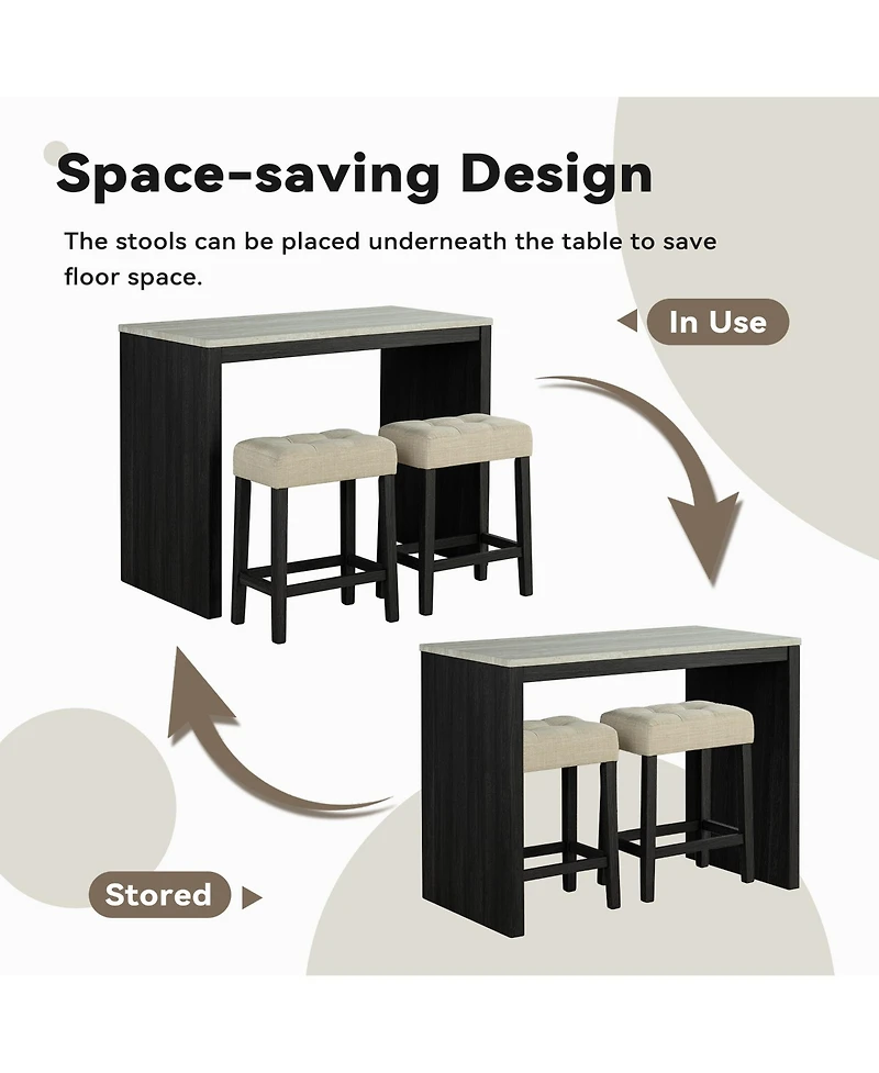 Boyel Living 3-Piece Bar Table and Chairs Set Tall Dining Table with Upholstered Bar Stool for Living Room Kitchen
