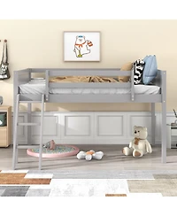 Twin Wood Low Loft Bed with Ladder, ladder can be placed on the left or right