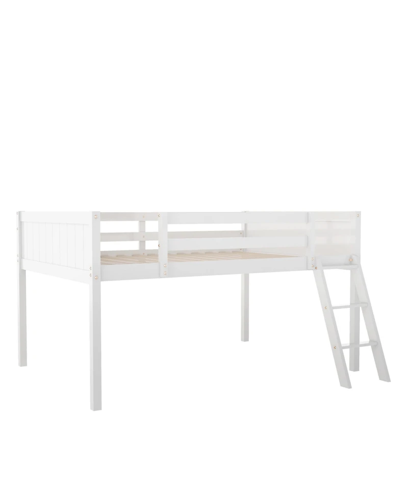 Full Wood Low Loft Bed With Ladder, Ladder Can Be Placed On The Left Or Right