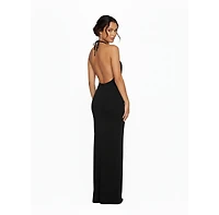 Jendue Us Women's Siena Denim Maxi Dress - Elegant Halter Neck Cut-Out