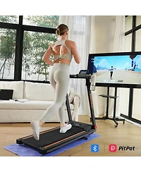 DeerRun Folding Treadmill，Powerful 3.5 Hp motor supports up to 350 lbs. With 5% incline, app control, and compact foldable design for effective
