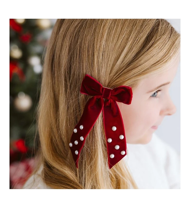 Sweet Wink Girls Ruby Red Velvet Coquette Bow Clip