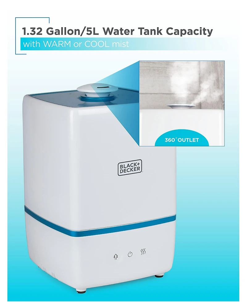 Black & Decker 5L Ultrasonic Humidifier Cool & Warm Mist - White
