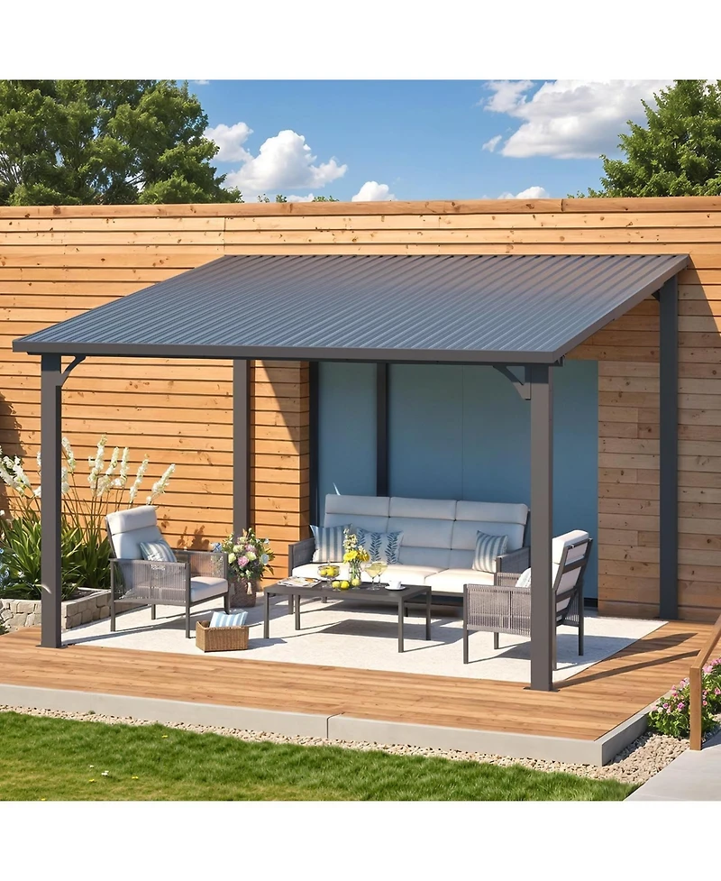 Aecojoy 12' x 10' Hardtop Gazebo Outdoor Pergola Lean to Metal Pergolas