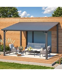 Aecojoy 12' x 10' Hardtop Gazebo Outdoor Pergola Lean to Metal Pergolas