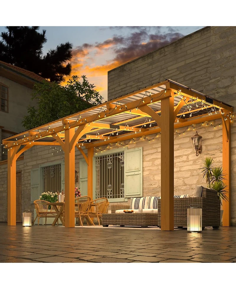 Aecojoy 14' x 10' Outdoor Wooden Gazebo, Patio Lean to Hardtop Pergolas and Gazebos