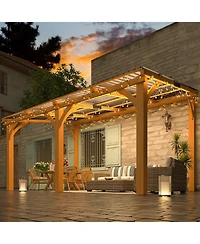 Aecojoy 14' x 10' Outdoor Wooden Gazebo, Patio Lean to Hardtop Pergolas and Gazebos