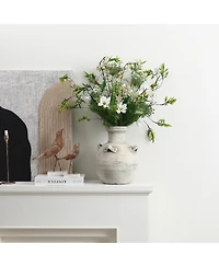 LuxenHome Rustic Off-White with Gray 12.4-Inch Tall Terracotta Urn Vase
