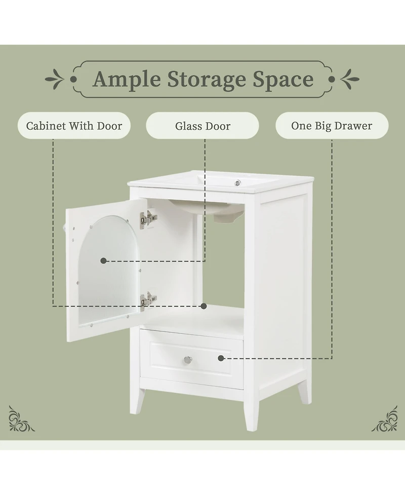 Casainc 20" Bathroom Vanity with Sink, Cabinet with Soft Closing Glass Door and One Drawer