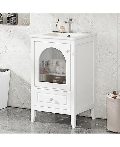 Casainc 20" Bathroom Vanity with Sink, Cabinet with Soft Closing Glass Door and One Drawer