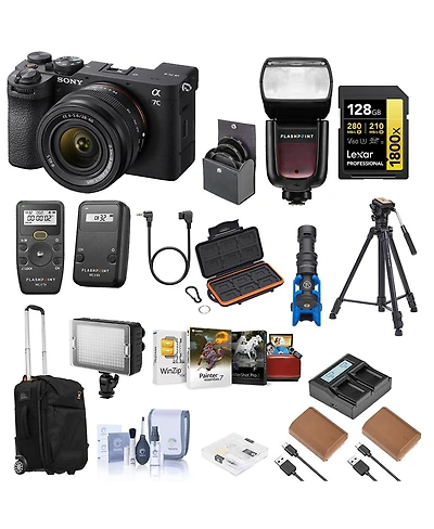 Sony Alpha a7C Ii Mirrorless Camera with Fe 28-60mm f/4-5.6 Lens, Black, Bundle with On-Camera Flash Speedlight, Roller Bag, Software Kit and 40.5mm