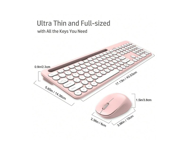 Wireless Keyboard And Mouse Combo - Full-Sized Ergonomic Keyboard With Holder, 2.4GHz Silent Cordless Set For Windows Laptop, Pc