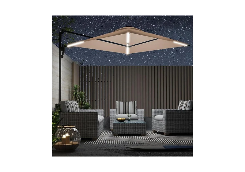 Aecojoy 10FT Large Patio Umbrella with Solar Lights, Rectangle Wall Mounted Outdoor