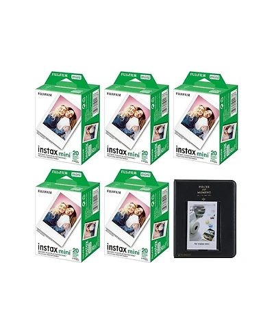 Fujifilm Fujifilm Instax Mini Instant Camera Film: 100 Shoots Total, (10 Sheets x 10) Bundle with Slinger 64 Pocket Mini Instax Photo Album, Black