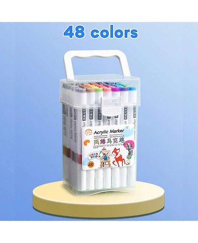Htutwoo 48 Colors Acrylic Marker Pens For Diy Art Painting, Waterproof & Quick-Dry, For Student Art, Anime,Drawing Supplies Back To School