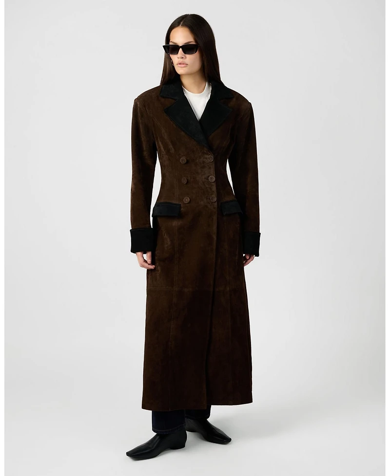 WeWoreWhat Women's Premium Double Breasted Suede Coat