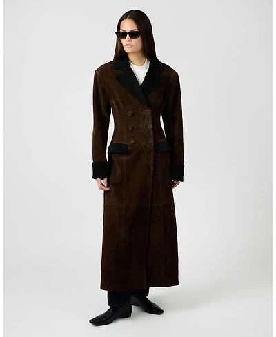 WeWoreWhat Women's Premium Double Breasted Suede Coat
