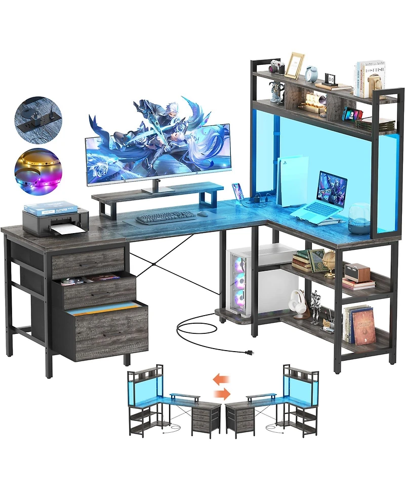 Aheaplus 59'' W L-Shaped Computer Desk with Tall Hutch,Corner