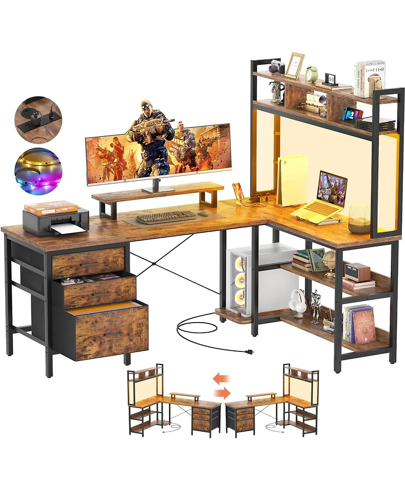 Aheaplus 59'' W L-Shaped Computer Desk with Tall Hutch,Corner