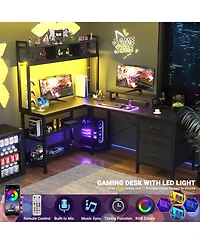 Aheaplus 59'' W L-Shaped Computer Desk with Tall Hutch,Corner