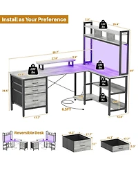 59'' W L-Shaped Computer Desk with Tall Hutch,Corner