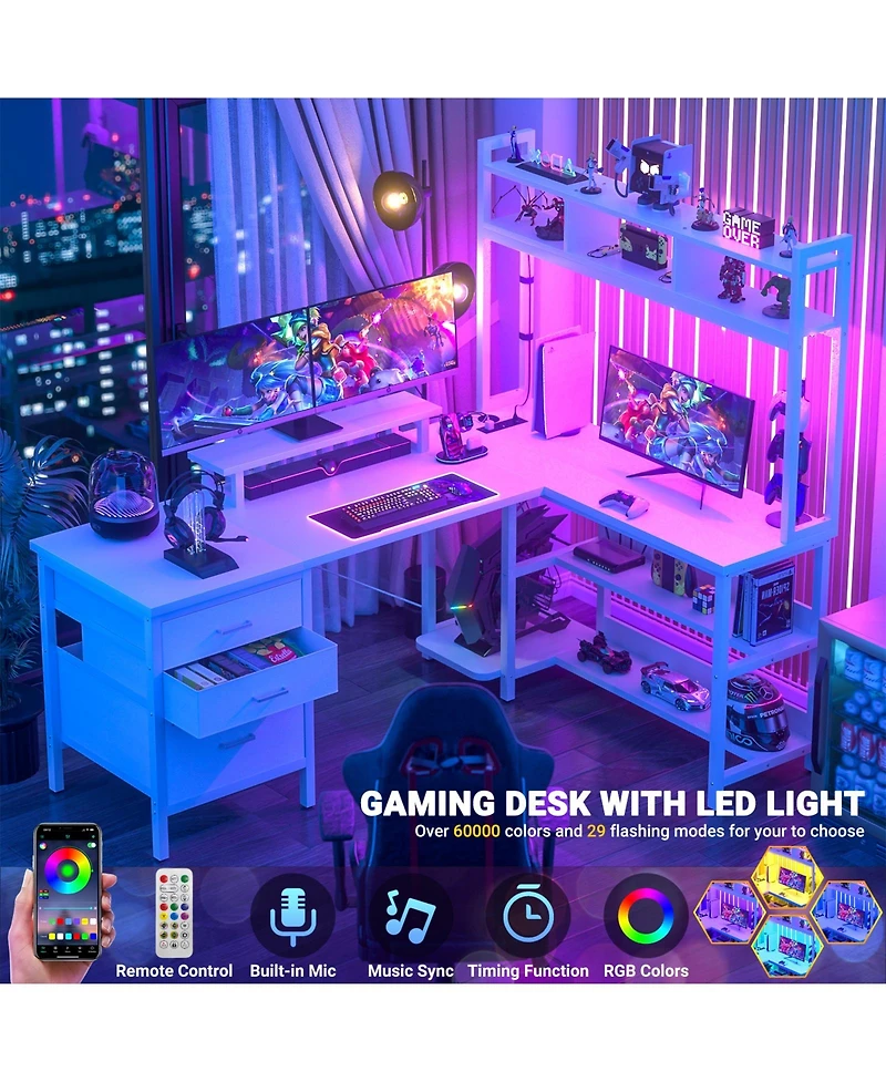 59'' W L-Shaped Computer Desk with Tall Hutch,Corner