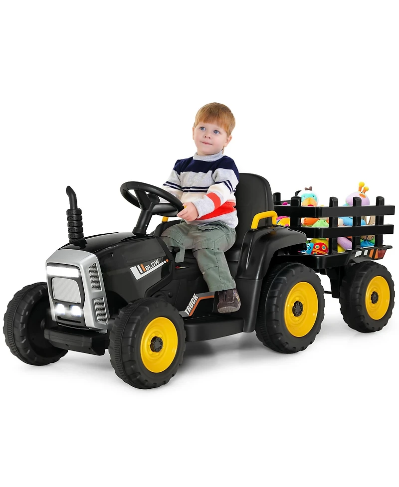 12V Kids Ride On Tractor with Trailer Ground Loader w/ Rc & Lights
