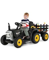 12V Kids Ride On Tractor with Trailer Ground Loader w/ Rc & Lights