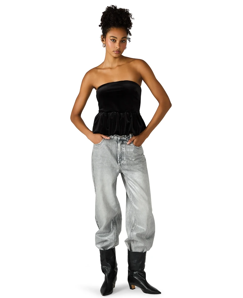 Steve Madden Women's Tessae Velvet Strapless Bubble Hem Tube Top