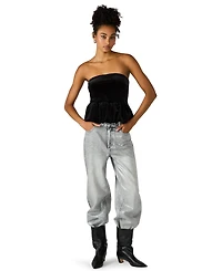 Steve Madden Women's Tessae Velvet Strapless Bubble Hem Tube Top