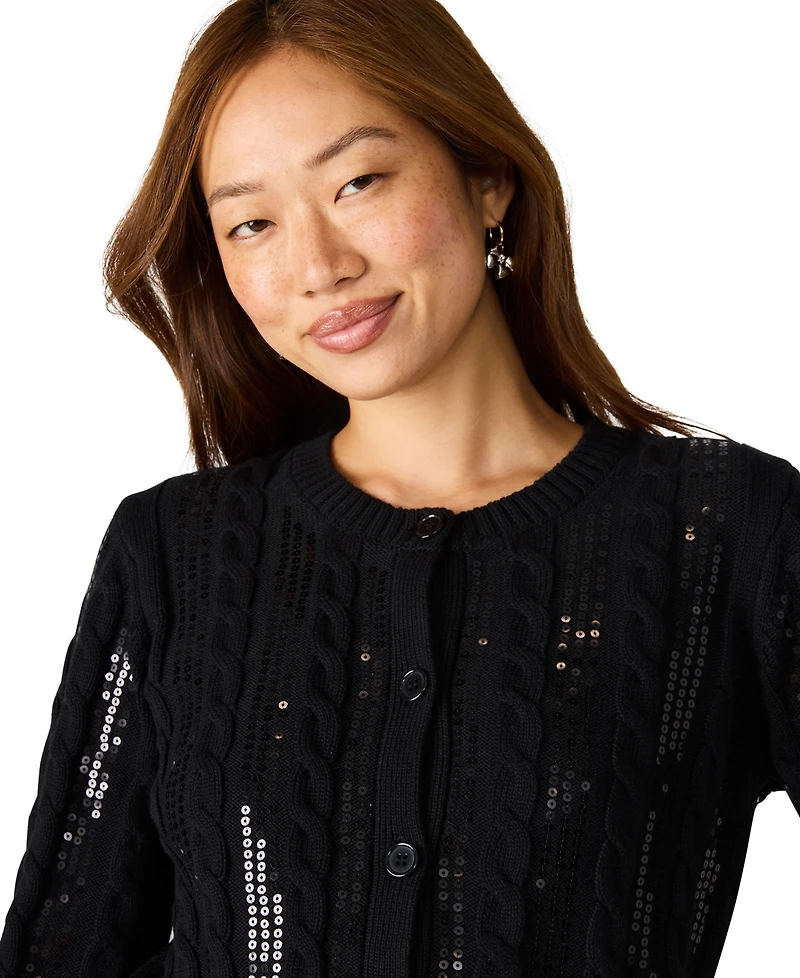 Steve Madden Women's Braided Sequin Cable Knit Cardigan