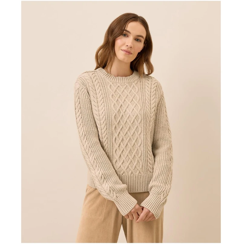 Pact Women's Cable Knit Crew Sweater