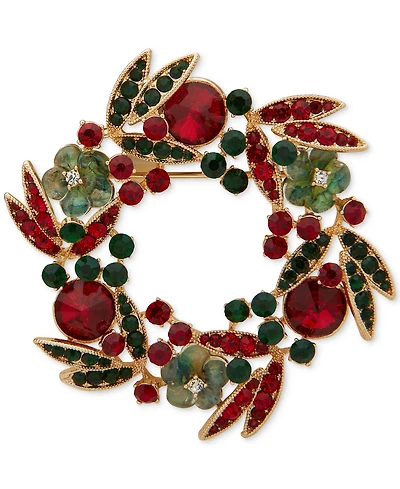 Anne Klein Multi-Stone Gold-Tone Festive Wreath Pin