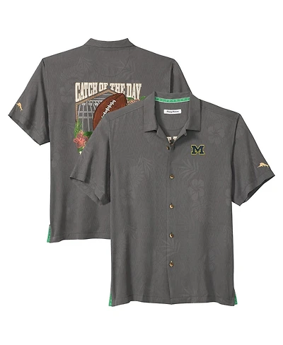 Tommy Bahama Men's Gray Michigan Wolverines Catch of the Day Camp IslandZone Button-Up T-Shirt