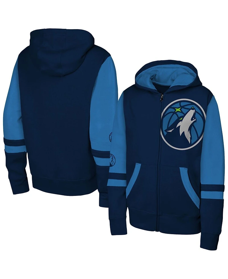 Outerstuff Big Boys and Girls Navy Minnesota Timberwolves Straight to the League Full-Zip Hoodie