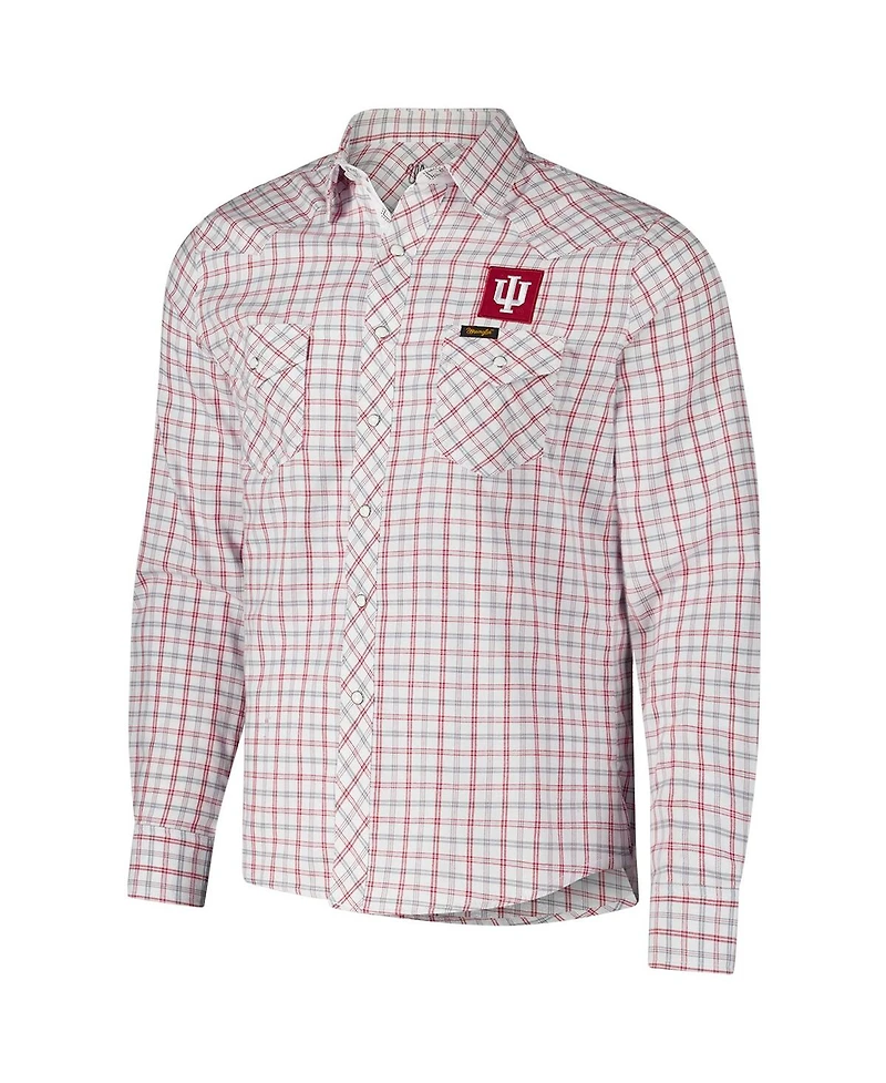 Colosseum Men's x Wrangler White Indiana Hoosiers Plaid Window Pane Long Sleeve Full-Snap Shirt