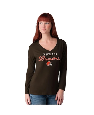 G-iii 4Her by Carl Banks Women's Brown Cleveland Browns Post Season Long Sleeve V-Neck T-Shirt