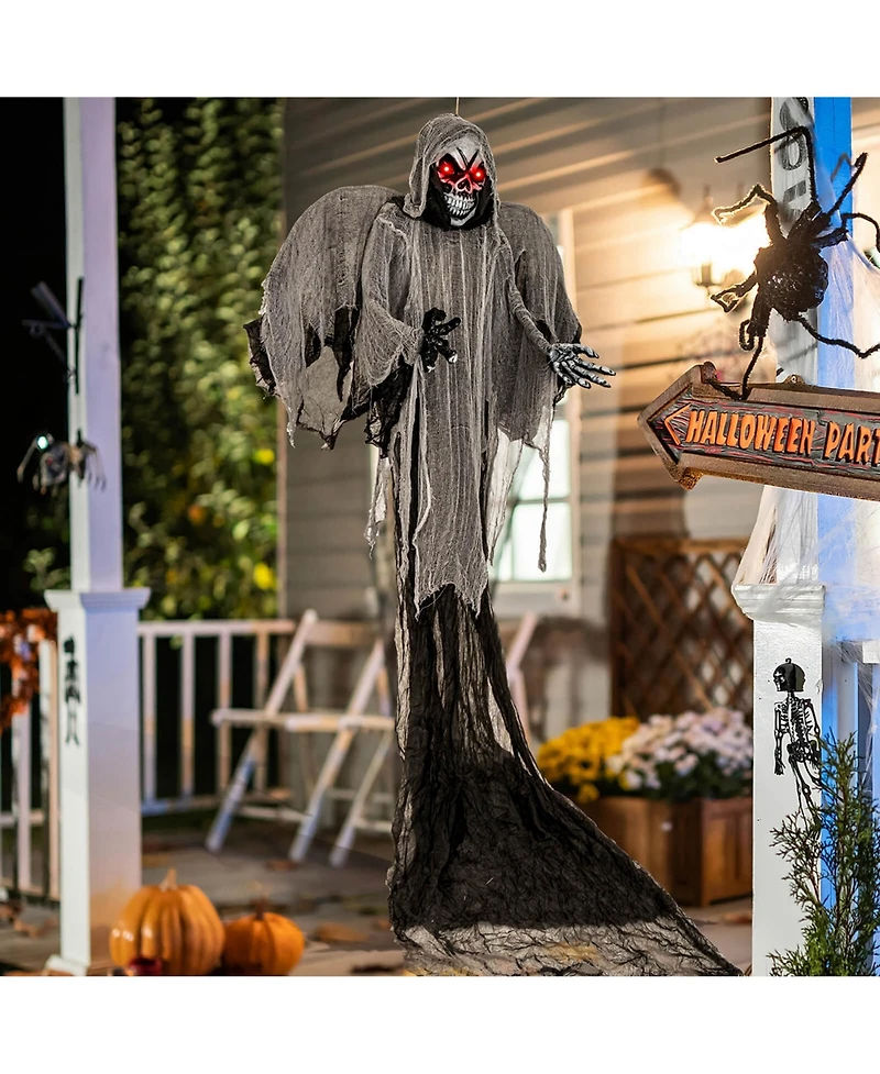 12.1 Ft Hanging Halloween Decoration Skeleton Ghost with Flickering Red Eyes