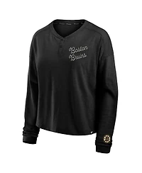 Fanatics Women's Black Boston Bruins Oversized All Out Effort Long Sleeve Henley T-Shirt