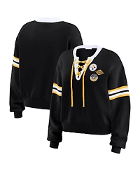 Wear by Erin Andrews Women's Black Pittsburgh Steelers Lace-Up Pullover Sweatshirt