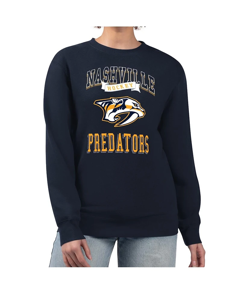 G-iii 4Her by Carl Banks Women's Navy Nashville Predators Team Logo Tri-Blend Fleece Pullover Sweatshirt
