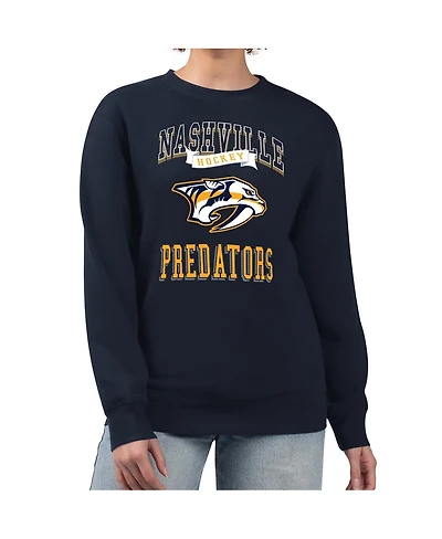 G-iii 4Her by Carl Banks Women's Navy Nashville Predators Team Logo Tri-Blend Fleece Pullover Sweatshirt