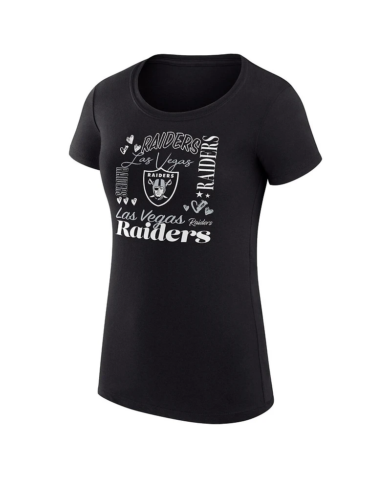 G-iii 4Her by Carl Banks Women's Black Las Vegas Raiders Super-Slim Fit Lightweight Collage Team T-Shirt