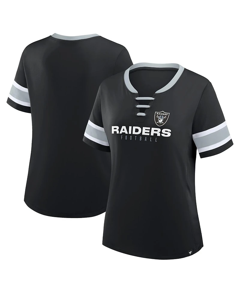 Fanatics Women's Black Las Vegas Raiders Redzone Draw Play Athena Lace-Up T-Shirt