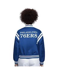 Starter Women's Royal/White Philadelphia 76ers Full Count Satin Full-Snap Varsity Jacket